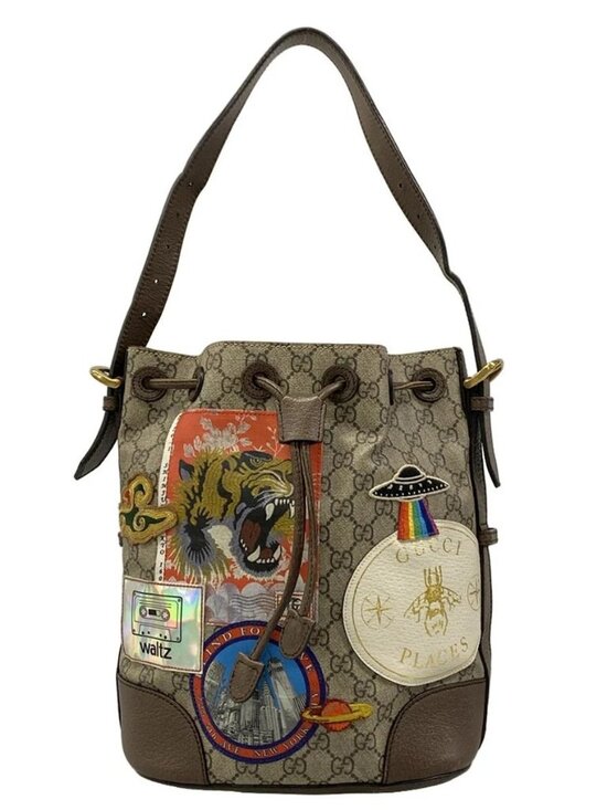 Gucci Handbags - GUCCI Gucci Courrier 473875 Beige Ebony Dark Brown PVC Leather Shoulder Bag